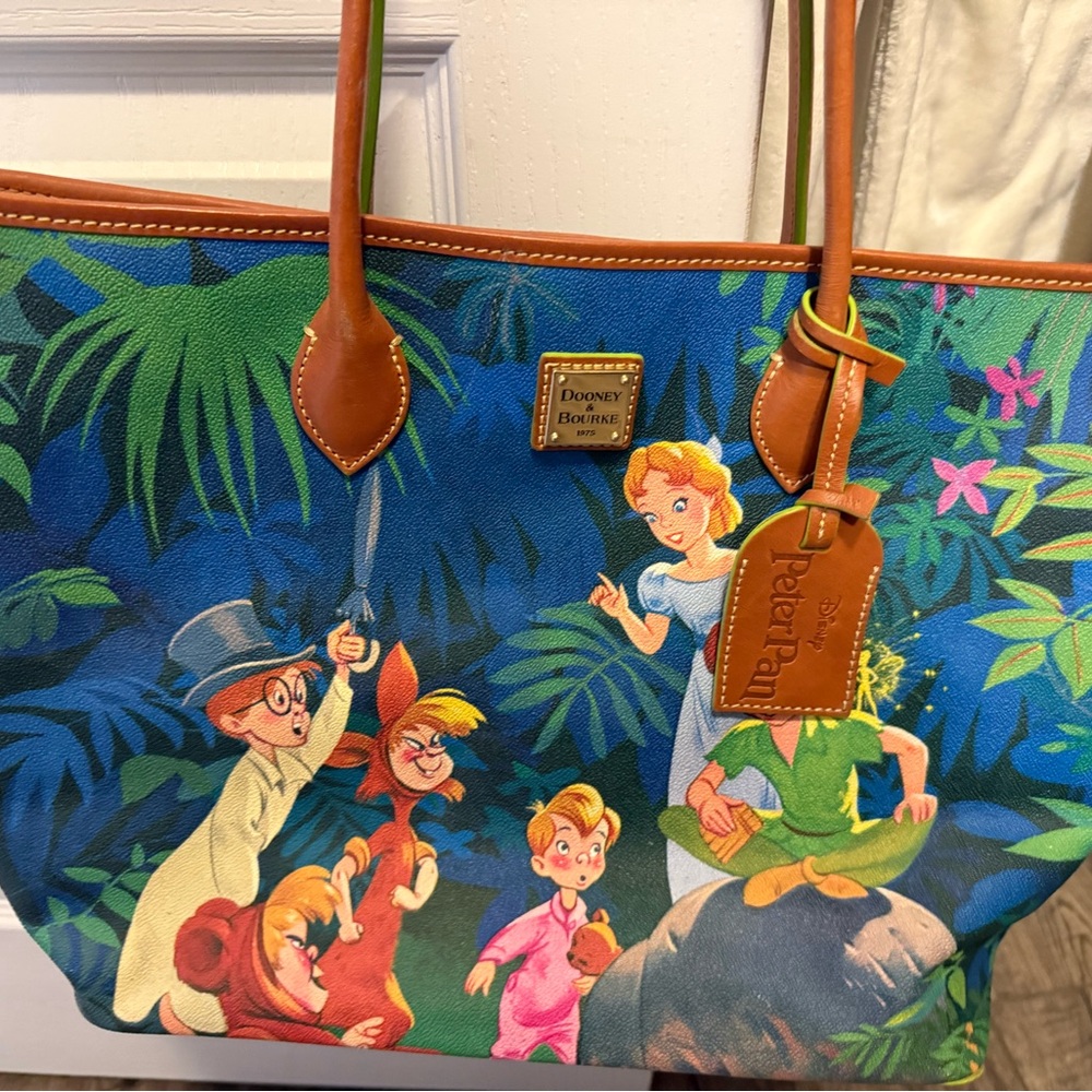 Dooney & Bourke Disneyland  Peter Pan Character Canvas Tote with Brown Leather